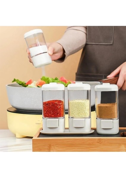 4lü Tuşlu Basmalı Baharatlık Seti Gramaj Ayarlı Tuzluk Şekerlik Tuz Biber Baharat Saklama Kabı 140ML