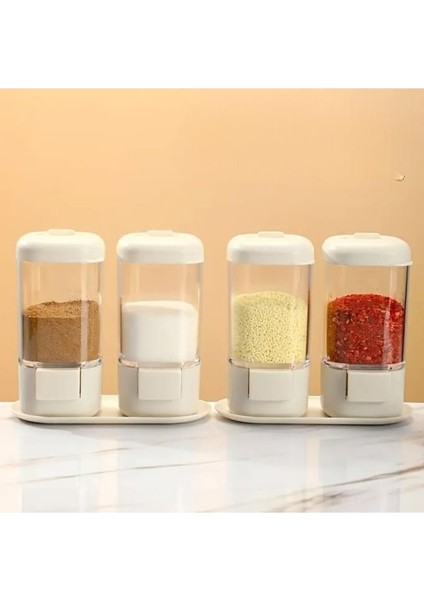 4lü Tuşlu Basmalı Baharatlık Seti Gramaj Ayarlı Tuzluk Şekerlik Tuz Biber Baharat Saklama Kabı 140ML indirimleri