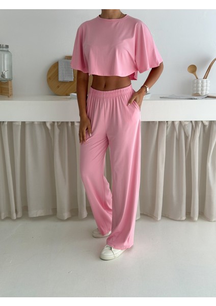 Kadın Iki Parça Salaş Takım – Crop Üst ve Bol Paça Pantolon – Yazlık Rahat Spor Takım fiyatları