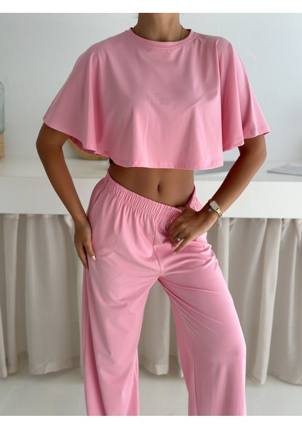 Kadın Iki Parça Salaş Takım – Crop Üst ve Bol Paça Pantolon – Yazlık Rahat Spor Takım fırsatları