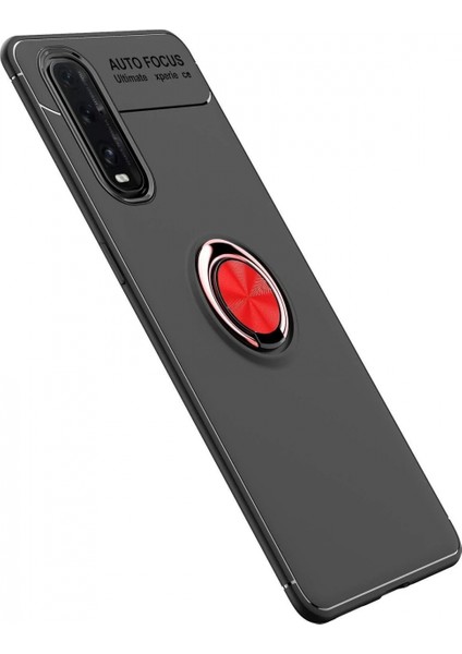 Oppo Find X2 Kılıf Range Yüzüklü Silikon - Siyah-Kırmızı (K95) fiyatları