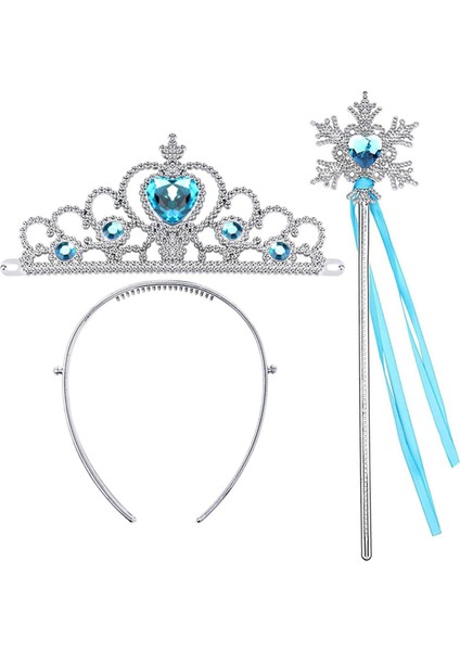 Karlar Ülkesi Elsa Mavi Kalp Tacı ve Kar Temalı Asa Seti (4172)