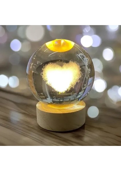 Kalp Tasarımlı Işıklı Ahşap Altlıklı Cam Küre fırsatları