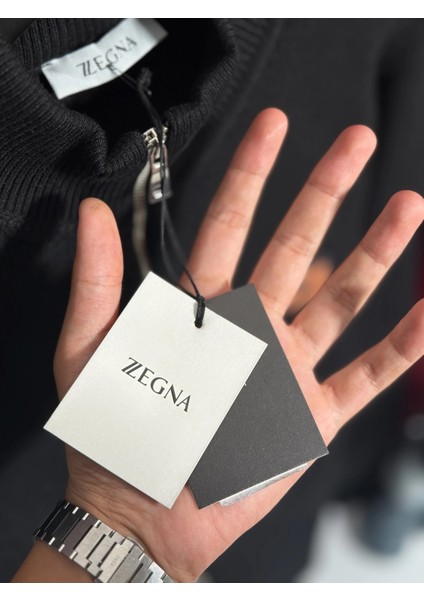 Zgn Tam Fermuarlı Siyah Erkek Triko Kazak - Özel Seri Ürün