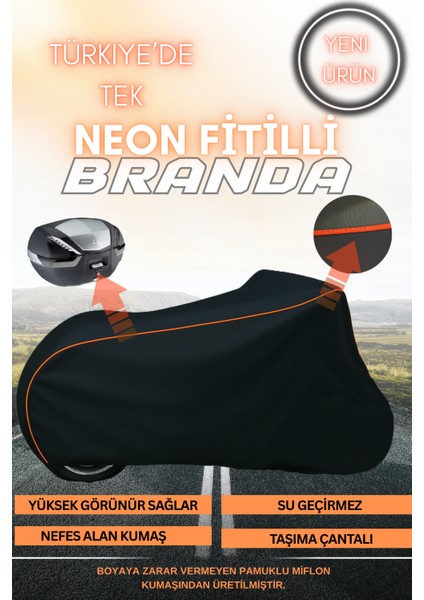 Turuncu Fitilli Rmg Moto Montana Çanta Uyumlu Motosiklet Branda-Siyah-(4mevsim)