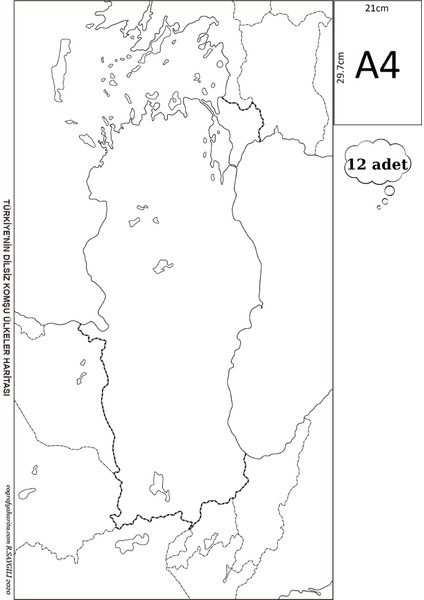 A4 Boy Dilsiz Türkiyenin Komşuları Haritası Renksiz 12 Adet