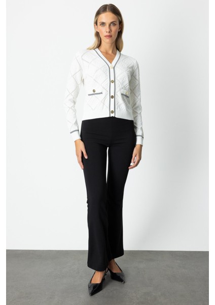 Kadın V Yaka Kabartmalı Hırka 60950 Ekru modelleri