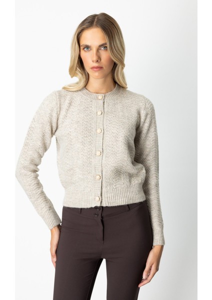 Kadın Düğmeli Sıfır Yaka Hırka 63903 Bej