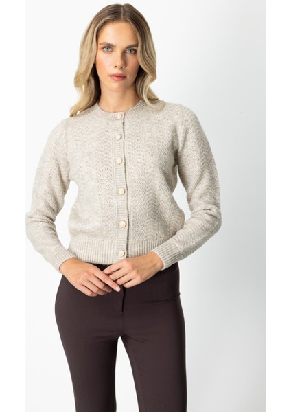 Kadın Düğmeli Sıfır Yaka Hırka 63903 Bej fiyatları