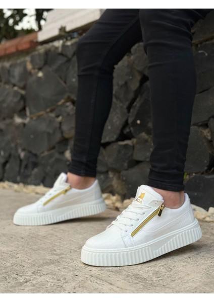 Kalın Yüksek Tabanlı Çift Fermuarlı Beyaz Günlük Sneaker Spor Ayakkabı modelleri