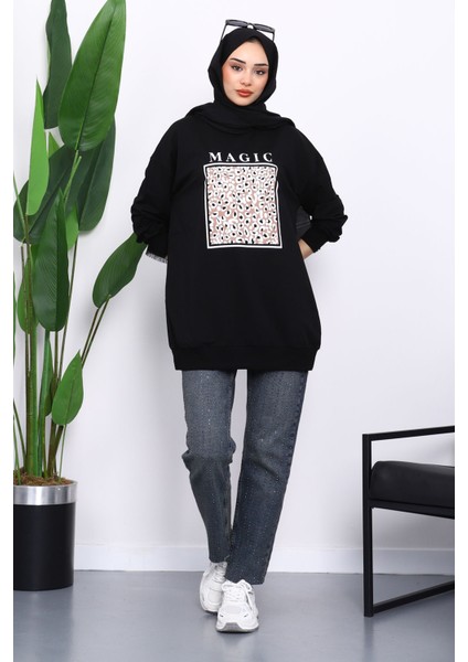 Siyah Bisiklet Yaka Baskılı Sweat fiyatları