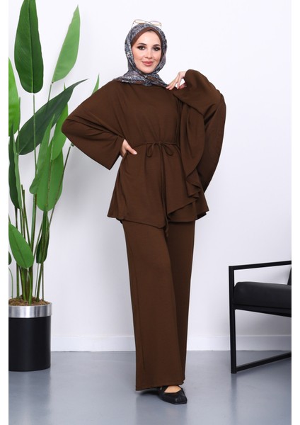 Kahverengi Pelerin Detaylı Tunik Pantolonlu Takım fiyatları