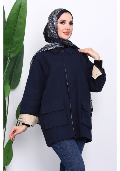 Lacivert Cep Detaylı Fermuarlı Gabardin Ceket fiyatları