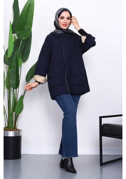 Lacivert Cep Detaylı Fermuarlı Gabardin Ceket fırsatları