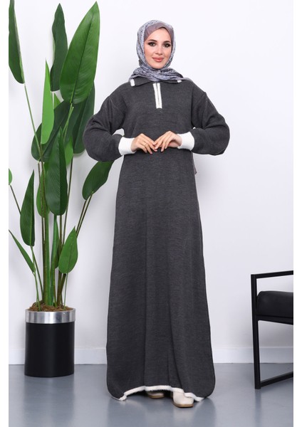 Füme Gömlek Yaka Fermuarlı Triko Elbise fiyatları