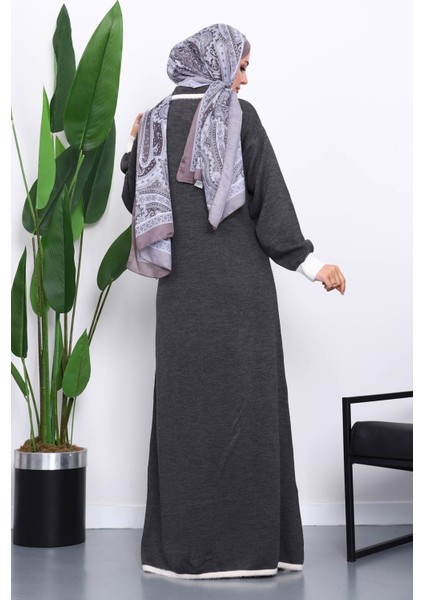 Füme Gömlek Yaka Fermuarlı Triko Elbise fırsatları