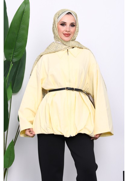 Sarı Pileli Astarlı Gabardin Ceket modelleri