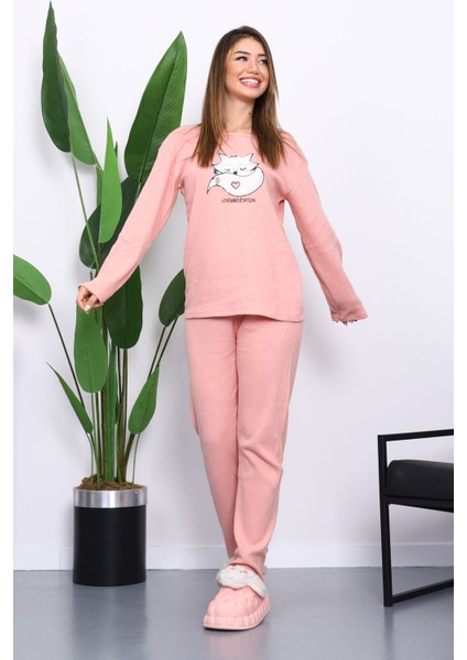 Pudra Kışlık Pamuklu İnterlok Pijama Takımı