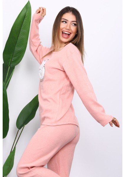 Pudra Kışlık Pamuklu İnterlok Pijama Takımı modelleri