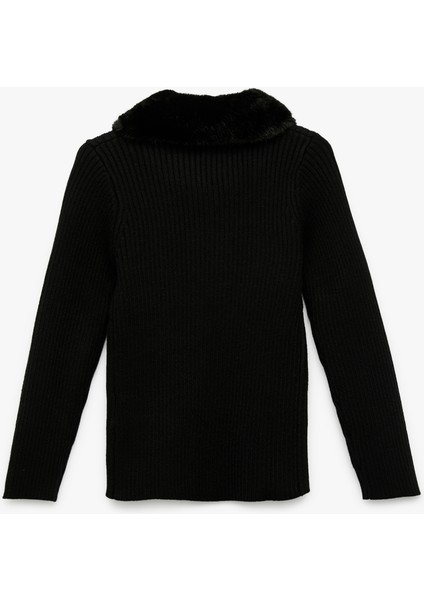 Uzun Kollu Peluş Yaka Viskon Karışımlı Fermuarlı Triko Hırka fiyatları