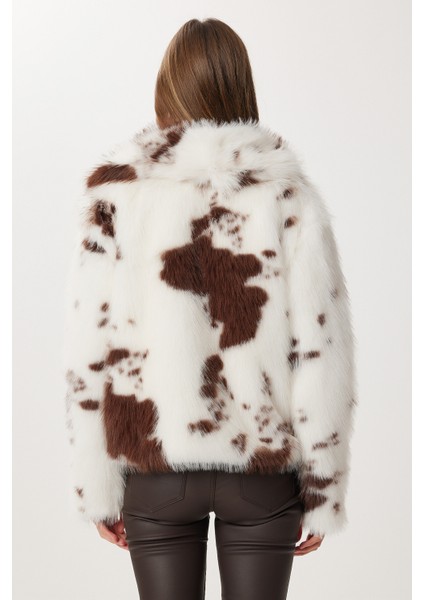 Hayvan Desenli Suni Kürk Ceket LZH0019 Kemik Kahverengi indirimleri