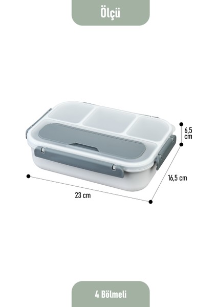 Kaşık Çatallı Lunch Box Sızdırmaz Contalı Kapaklı 4 Bölmeli Beslenme Kabı - Gri fırsatları