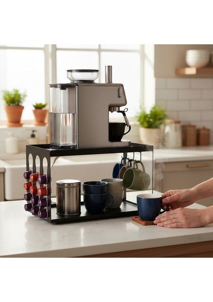 Kapsül Kahve Organizeri Model 3 Siyah - Şık ve Fonksiyonel Düzenleyici Stand
