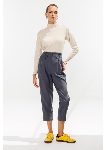 Yüksek Bel Pileli Havuç Pantolon-Gri fiyatları