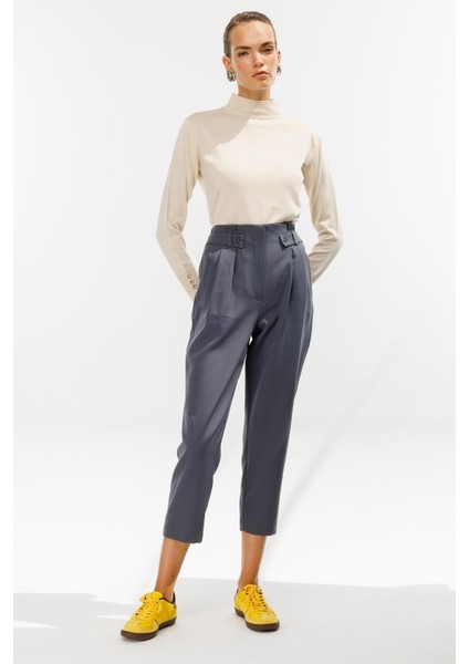 Yüksek Bel Pileli Havuç Pantolon-Gri modelleri