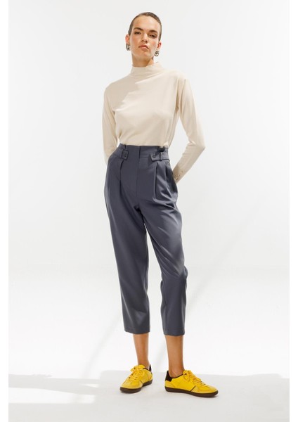 Yüksek Bel Pileli Havuç Pantolon-Gri indirimleri