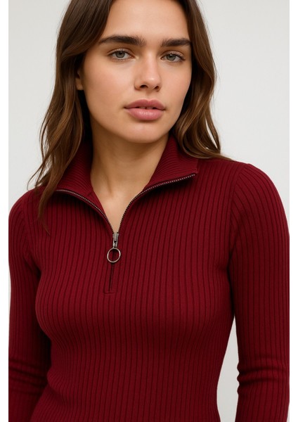 Fermuarlı Polo Yaka Kazak