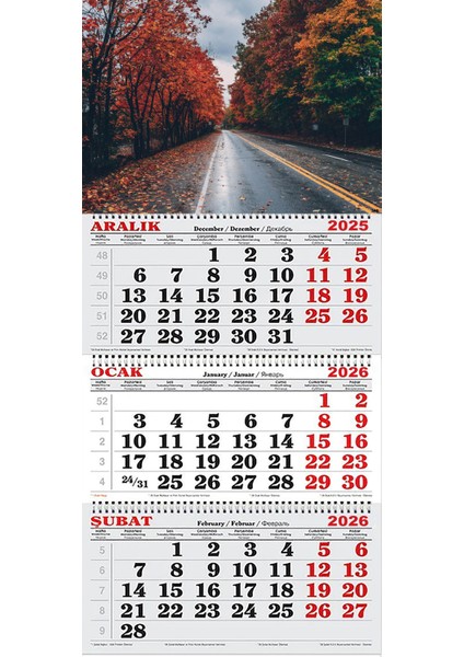 2026 Yılı Gemici Takvimi- Sonbahar Manzaralı Yol