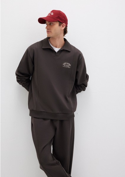 Polo Yaka Kahverengi Sweatshirt 0S10479-70219