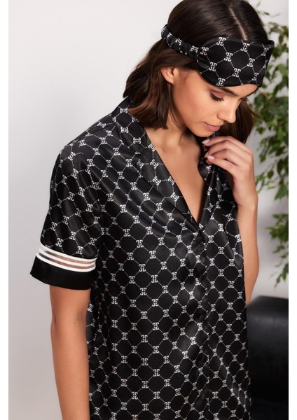 Saten Biyeli Kadın Pijama Takımı - 1325 Siyah fiyatları