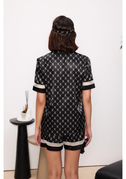 Saten Biyeli Kadın Pijama Takımı - 1325 Siyah indirimleri