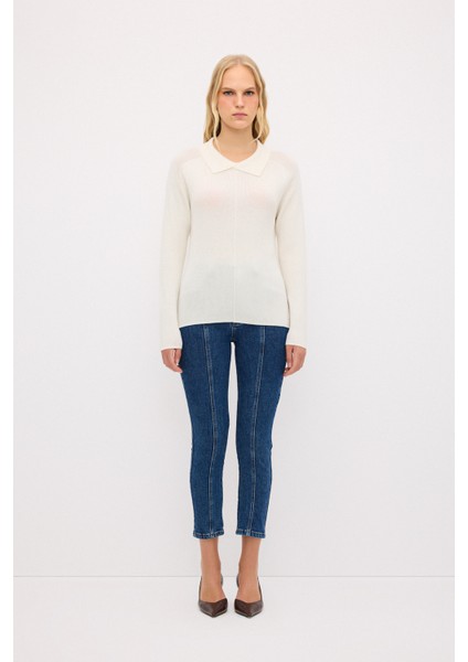 Yaka Detaylı Yün Triko Kazak Kemik 13944057000 modelleri