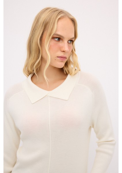 Yaka Detaylı Yün Triko Kazak Kemik 13944057000 indirimleri