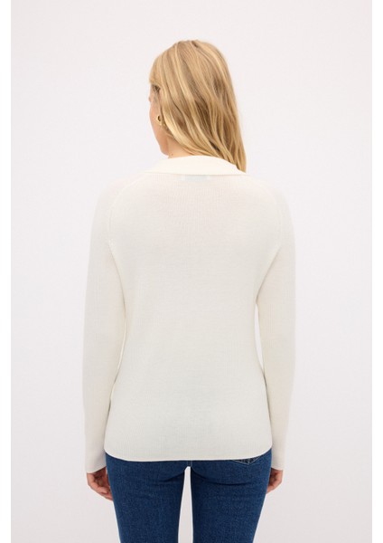 Yaka Detaylı Yün Triko Kazak Kemik 13944057000