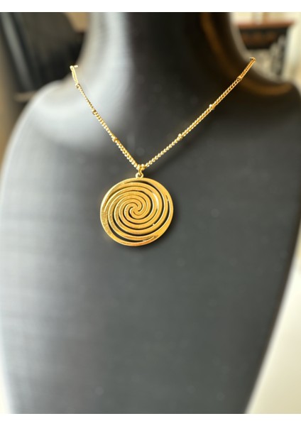 Çelik Gold Spiral Sarmal Kolye