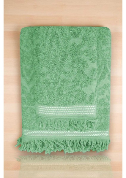 2 Parça Jakarlı Banyo Havlu Takımı &AMP;#37;100 Pamuklu 90X150 cm Arden Yeşil