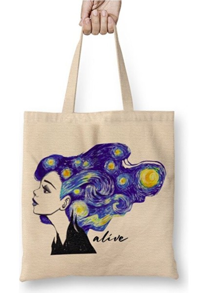 Alive Vincent Van Gogh Bez Çanta Uzun Saplı Alışveriş Çantası Plaj Çantası