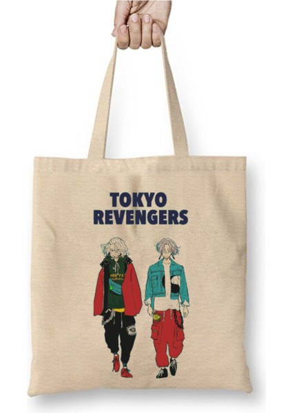 Tokyo Revengers Mikey Beyaz Bez Çanta Uzun Saplı Alışveriş Çantası Plaj Çantası