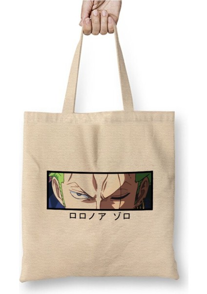 One Piece Roronoa Zoro Beyaz Bez Çanta Uzun Saplı Alışveriş Çantası Plaj Çantası