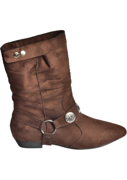 V380519002 Kahverengi Süet Düz Tabanlı Rahat Kalıp Kadın Bot indirimleri
