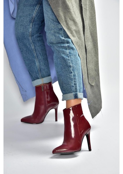 N372524408 Bordo Rugan Ince Topuklu Kadın Bot
