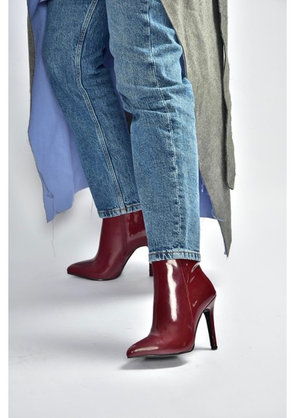 N372524408 Bordo Rugan Ince Topuklu Kadın Bot fiyatları