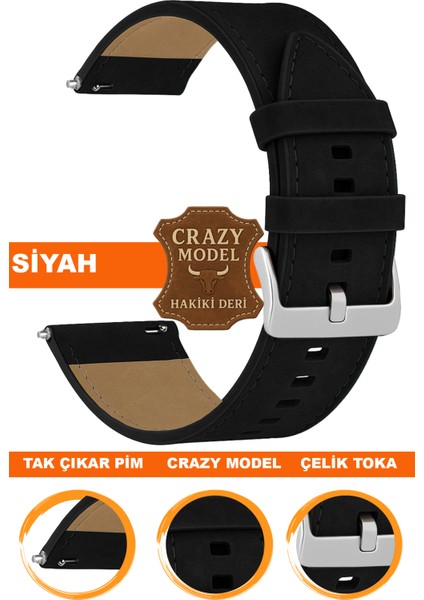 18mm-20mm-22mm-24mm saatlerle uyumlu crazy deri hakiki deri saat kordonu kayışı l10hwc-sıyah-sılver