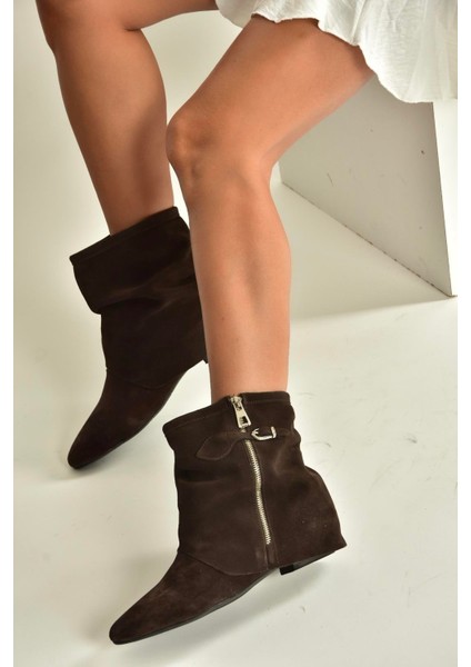 V380518102 Kahverengi Süet Düz Taban Fermuar Detaylı Kadın Bot fırsatları