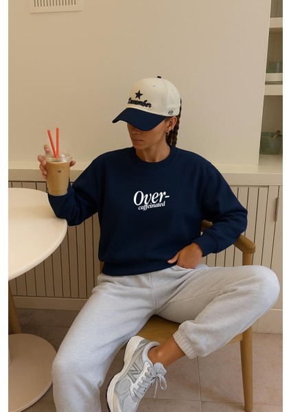 Kadın Içi Şardonlu Baskılı Oversize Sweatshirt