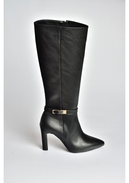 V404020709 Siyah Kalın Topuklu Kadın Çizme
